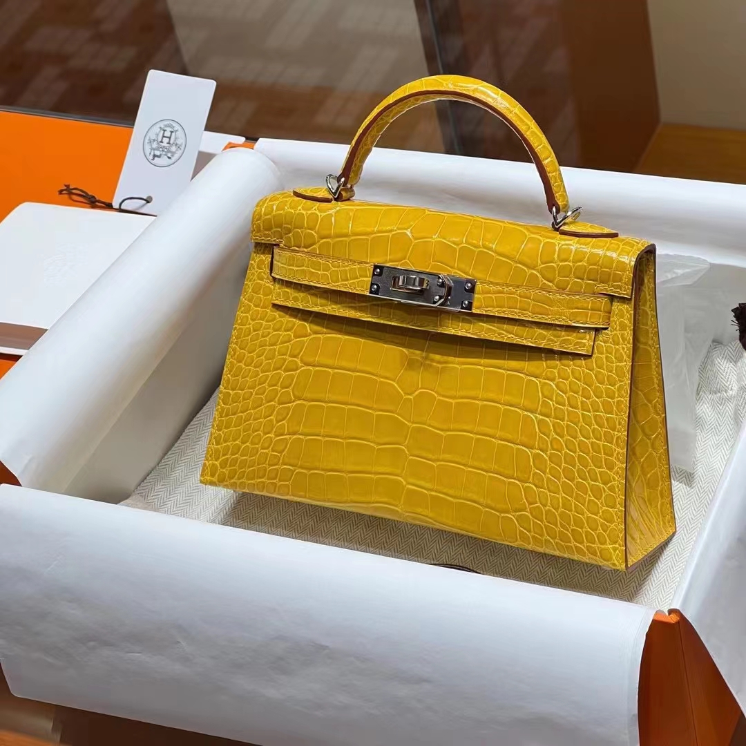 MiniKelly二代 全手工 美洲鳄鱼 琥珀黄 银扣 金扣 现货