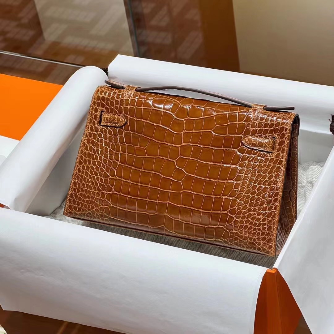 Kelly pochettgo 22cm 全手工 美洲鳄鱼 蜜糖棕 现货