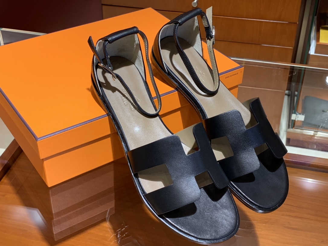 Santorini 爱马仕夏季小牛皮凉鞋 Size:35-41(正码) 纯手工定制 原厂进口牛皮 意大利树羔皮大底