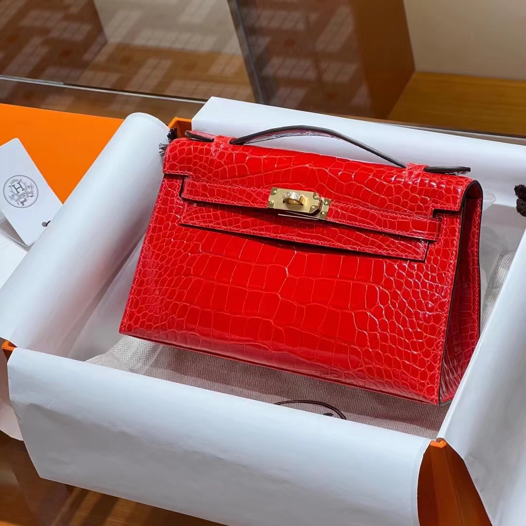 Kelly pochettgo 22cm 全手工 美洲鳄鱼 法拉利红 现货