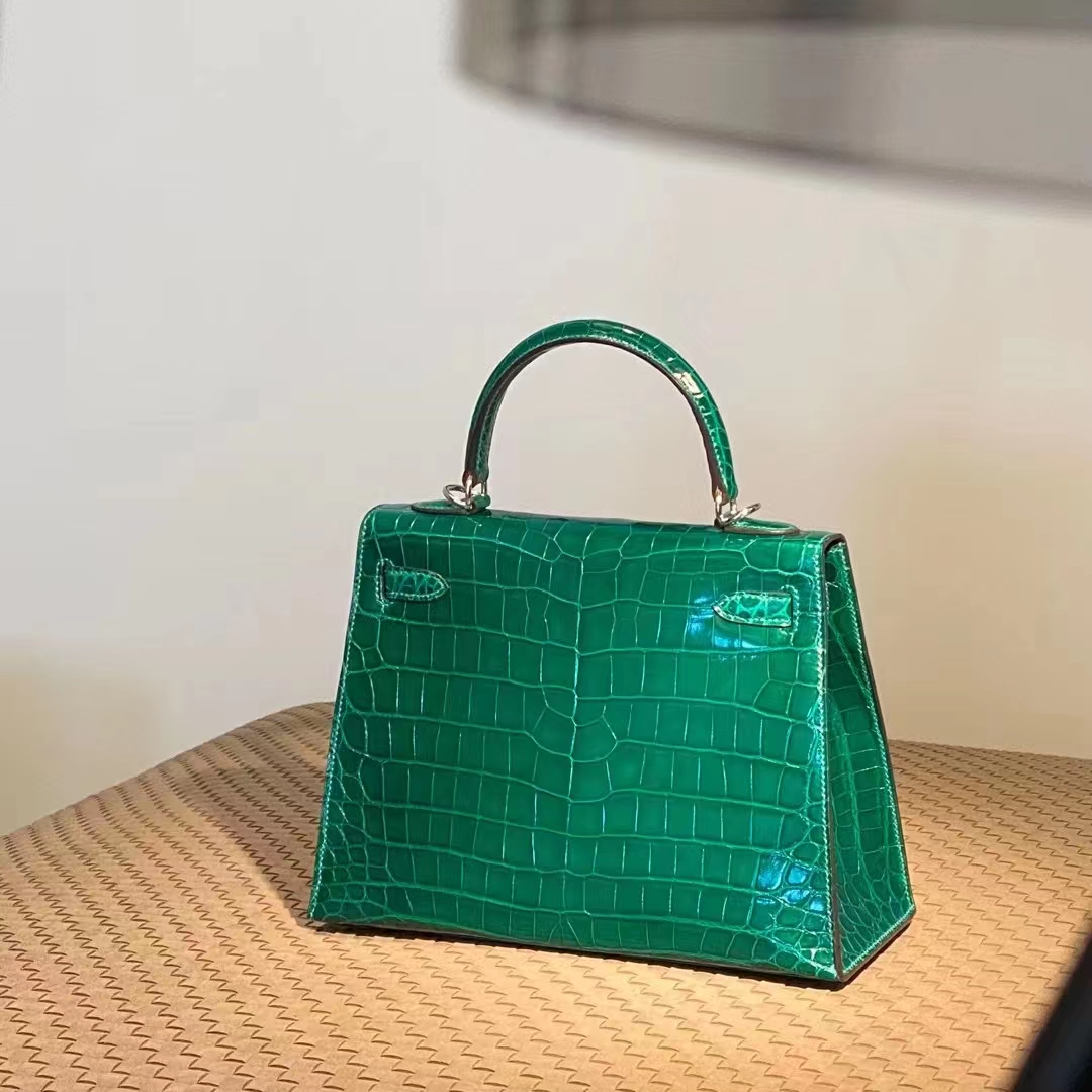 Kelly 25/28cm 美洲鳄鱼 全手工 苹果绿 金扣 银扣 ️现货