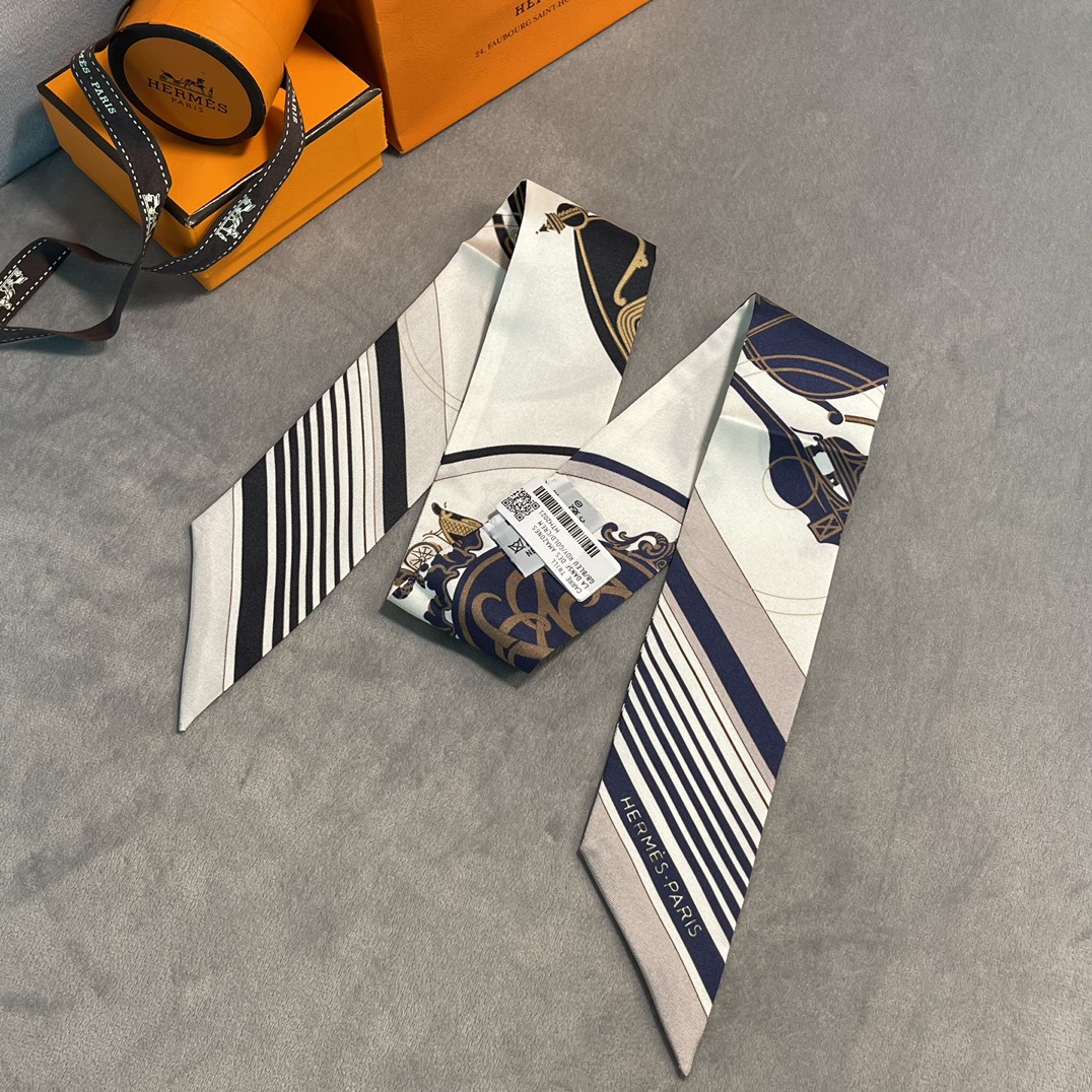 Hermes 2022年早春新款 真丝飘带 多种用途 6*100cm 100%真丝-铂金女王 Hermes 2022年早春新款 真丝飘带 多种用途 6*100cm 100%真丝