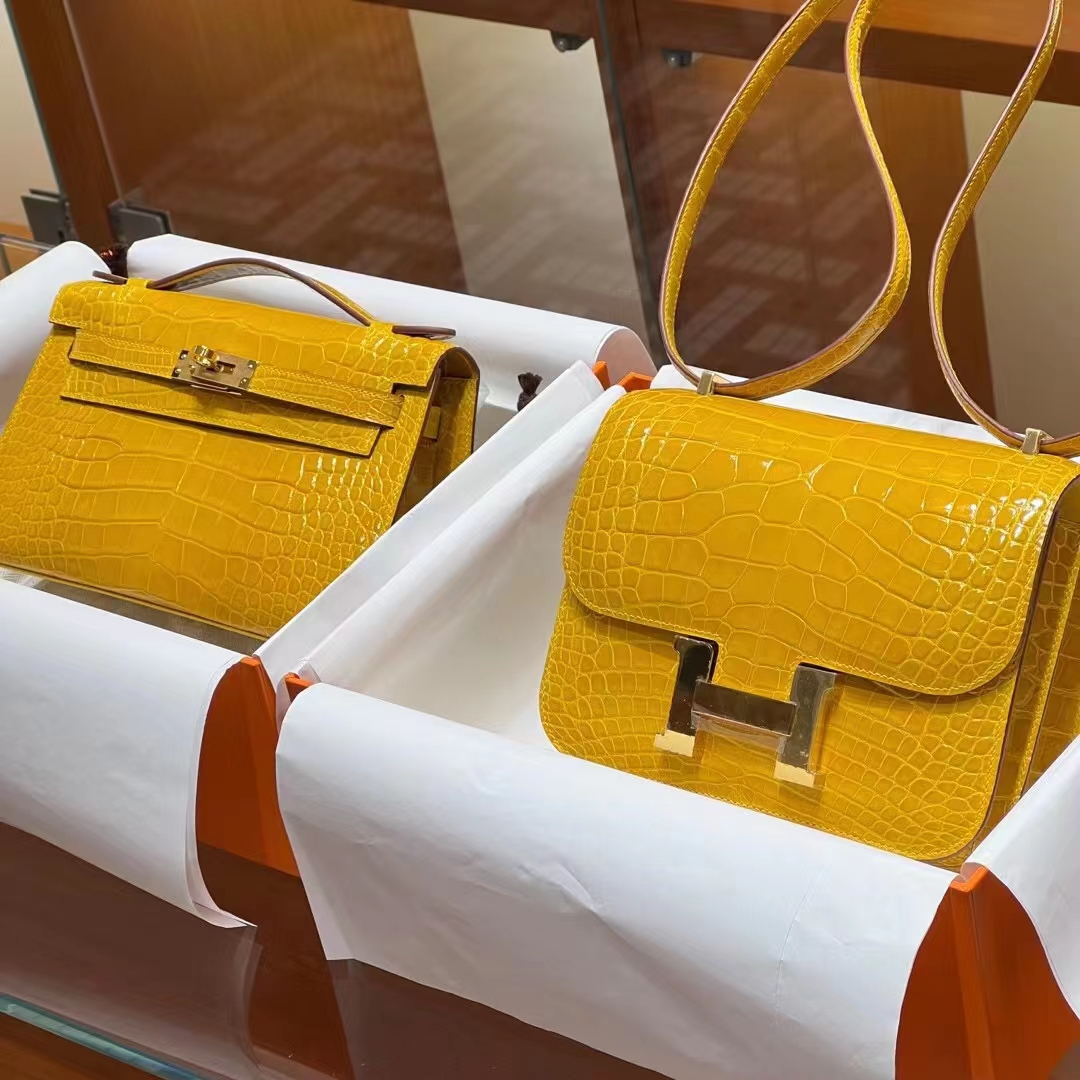 Kelly pochettgo 22cm 全手工 美洲鳄鱼 琥珀黄 现货