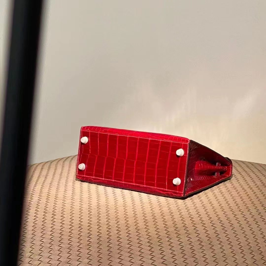 Kelly 25/28cm 美洲鳄鱼 全手工 法拉利红 金扣 银扣 ️现货