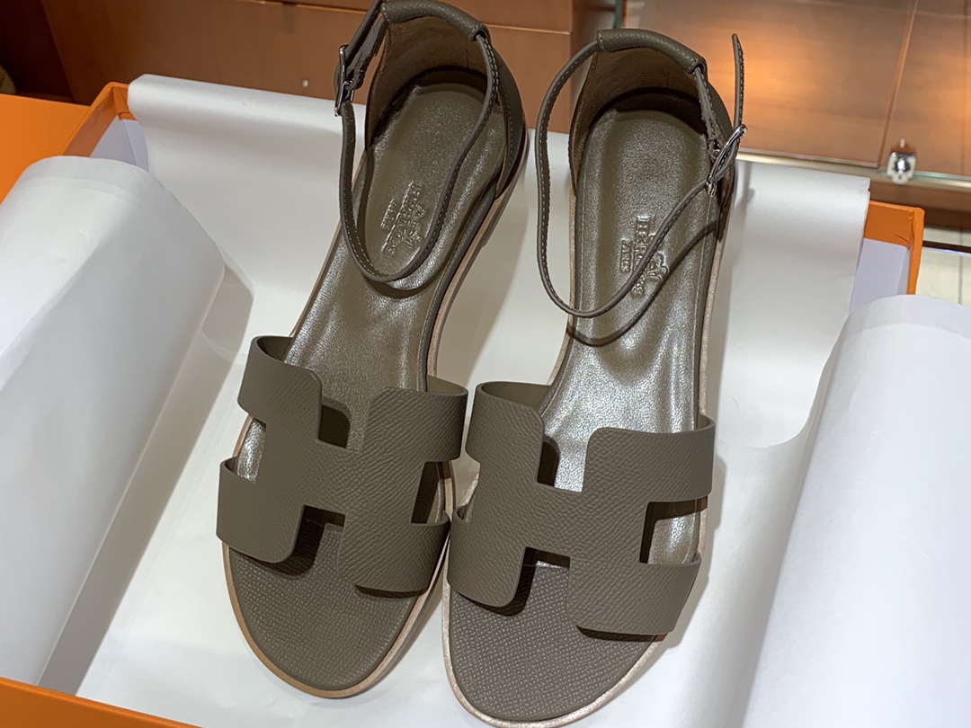 Santorini 爱马仕夏季小牛皮凉鞋 Size:35-41(正码) 纯手工定制 原厂进口牛皮 意大利树羔皮大底