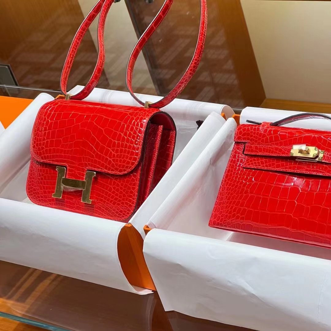 Kelly pochettgo 22cm 全手工 美洲鳄鱼 法拉利红 现货