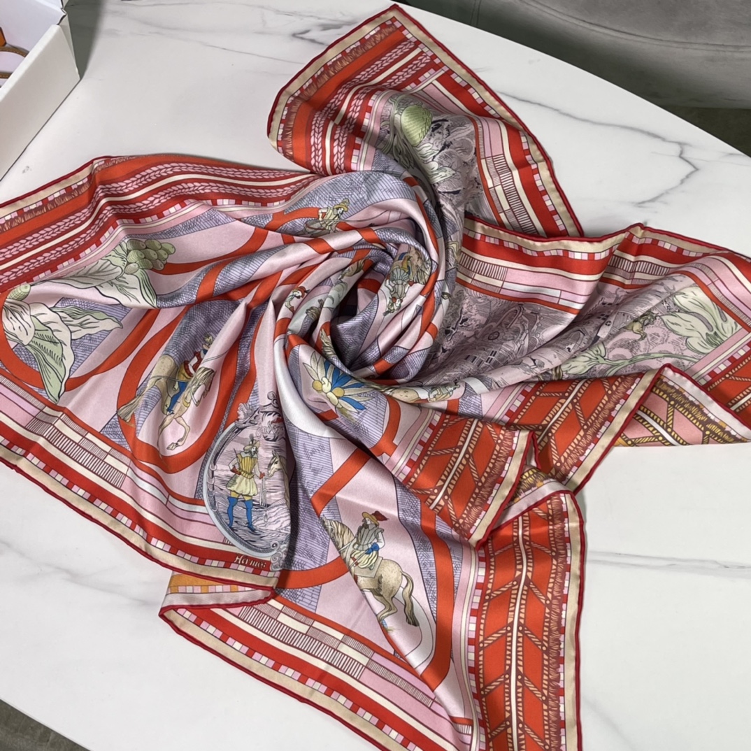 2022Hermes双面丝巾 “回转步与蛇形旋转” 超有高级感的丝巾  尺寸:90x90 材质100%桑蚕丝