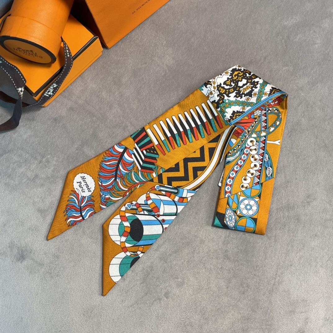 Hermes 2022年早春新款 真丝飘带 多种用途 6*100cm 100%真丝-铂金女王 Hermes 2022年早春新款 真丝飘带 多种用途 6*100cm 100%真丝
