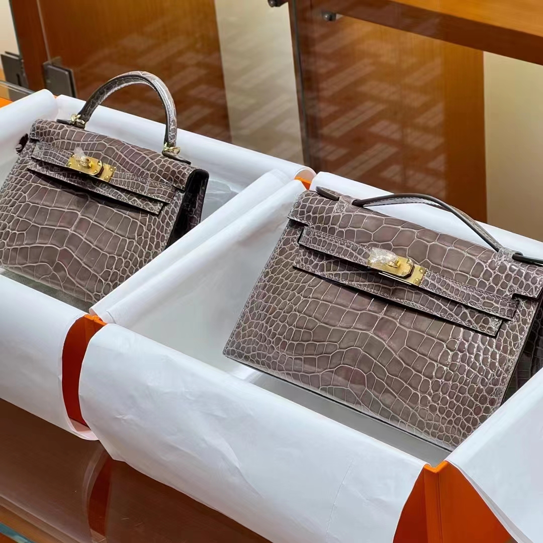 Kelly pochettgo 22cm 全手工 美洲鳄鱼 大象灰 现货
