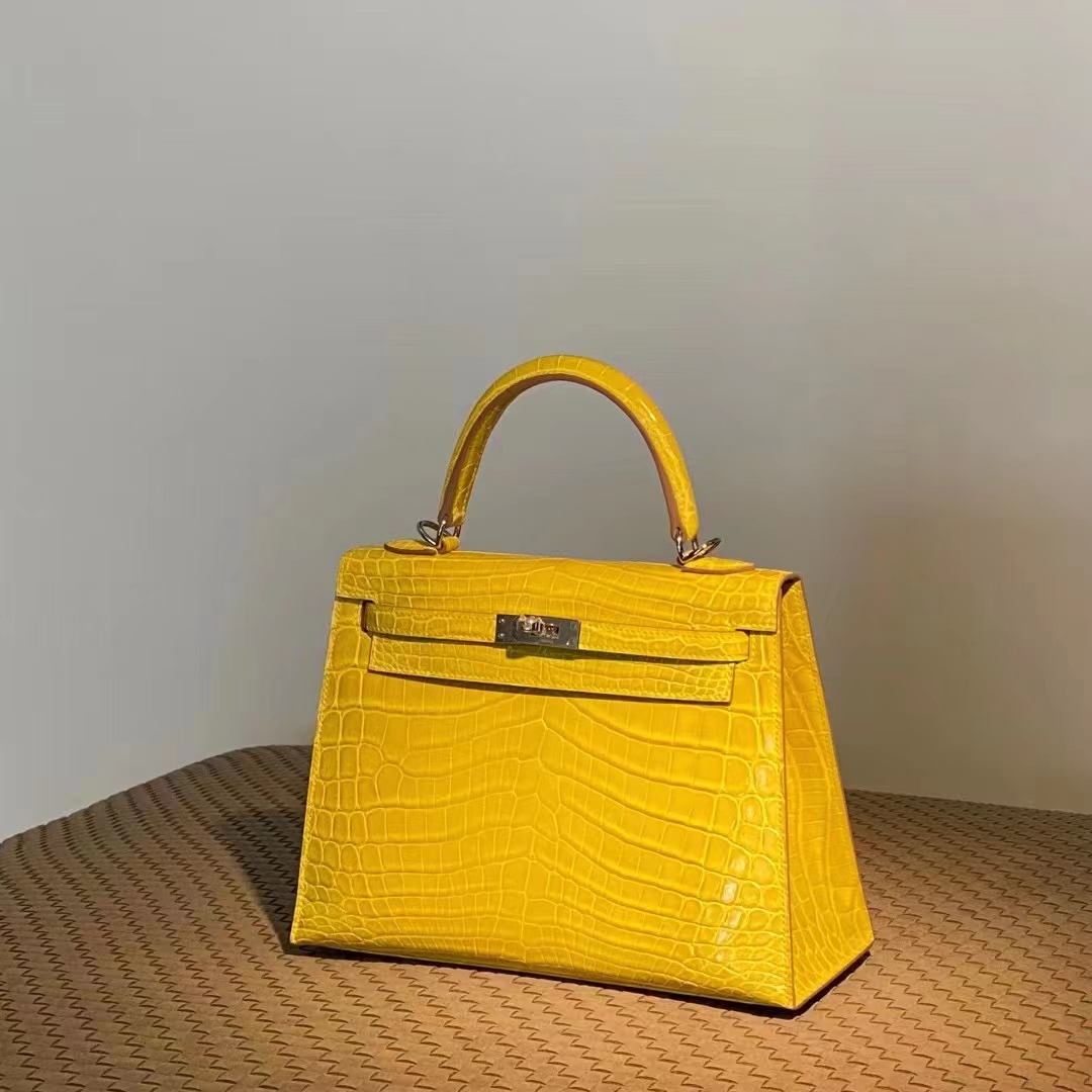Kelly 25/28cm 美洲鳄鱼 全手工 琥珀黄 金扣 银扣 ️现货