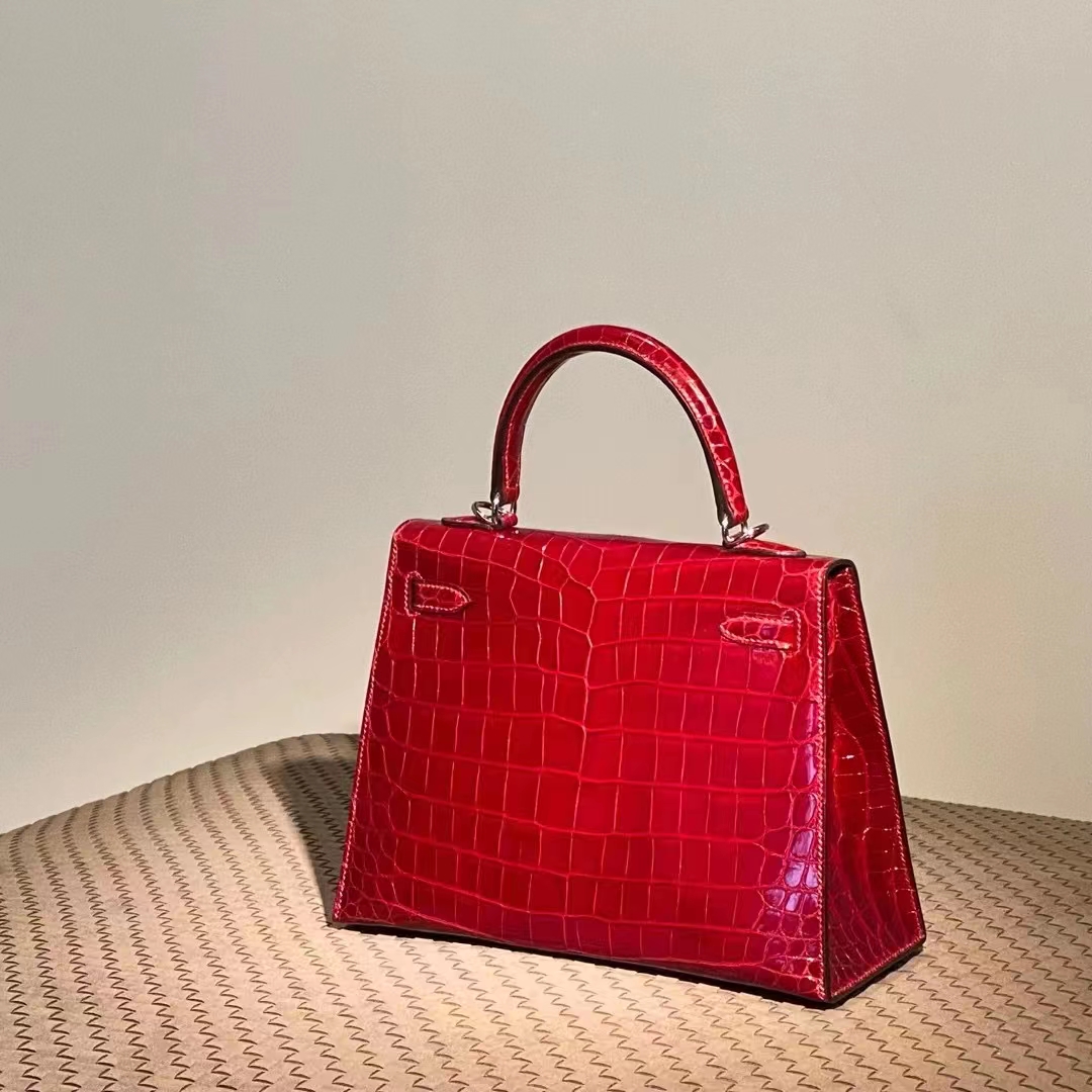 Kelly 25/28cm 美洲鳄鱼 全手工 法拉利红 金扣 银扣 ️现货