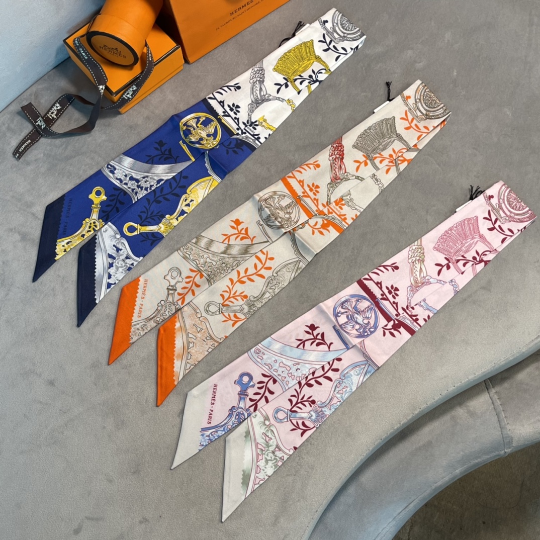 Hermes 2022年早春新款  真丝飘带  多种用途 6*100cm 100%真丝