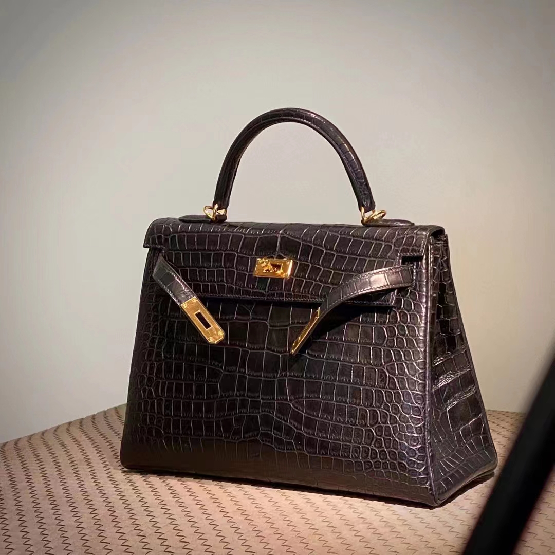 Kelly 25/28cm 美洲鳄鱼 全手工 黑色 金扣 银扣 ️现货