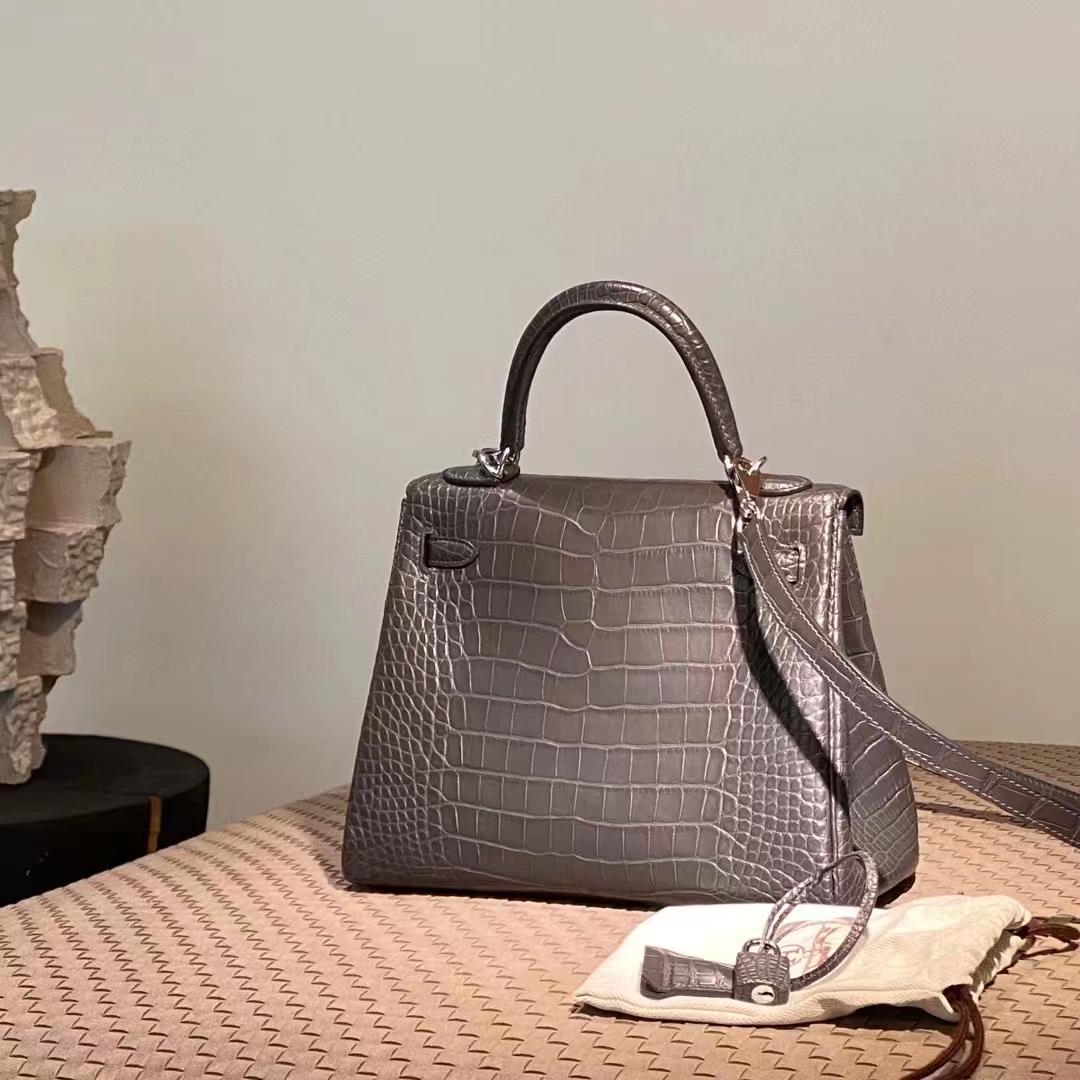 Kelly 25/28cm 美洲鳄鱼 全手工 锡器灰 银扣 ️现货