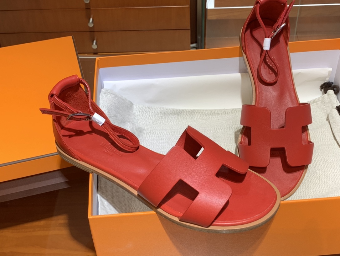 Santorini 爱马仕夏季小牛皮凉鞋 Size:35-41(正码) 纯手工定制 原厂进口牛皮 意大利树羔皮大底