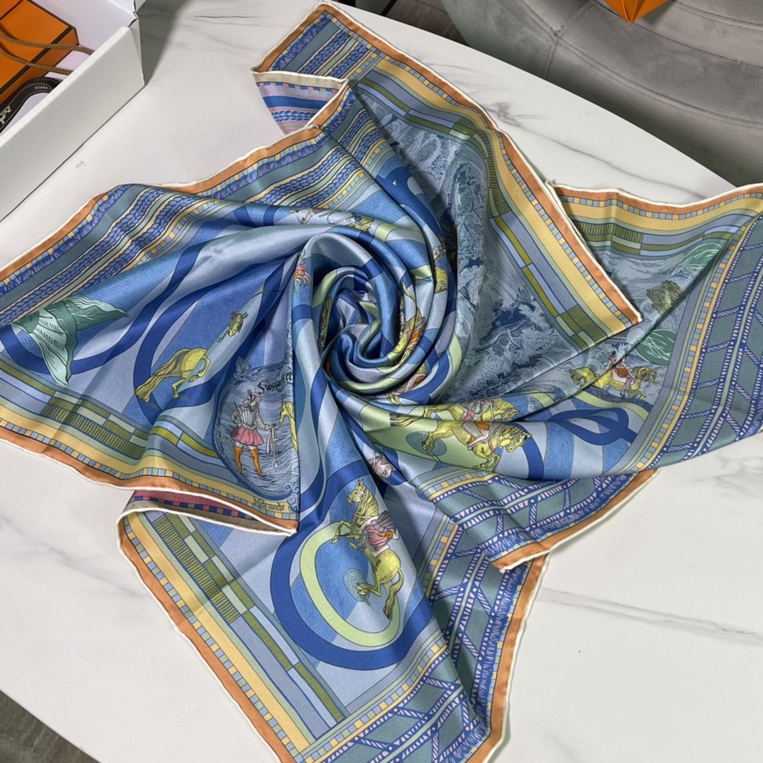2022Hermes双面丝巾 “回转步与蛇形旋转” 超有高级感的丝巾  尺寸:90x90 材质100%桑蚕丝