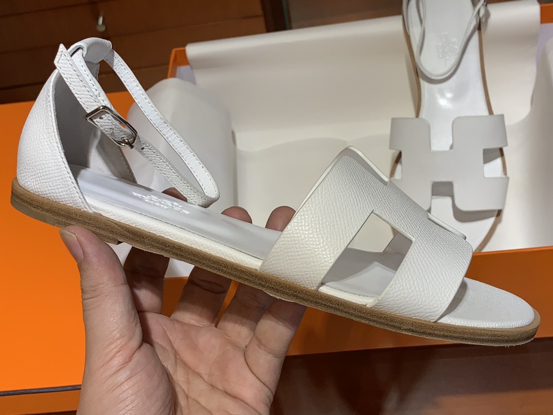 Santorini 爱马仕夏季小牛皮凉鞋 Size:35-41(正码) 纯手工定制 原厂进口牛皮 意大利树羔皮大底