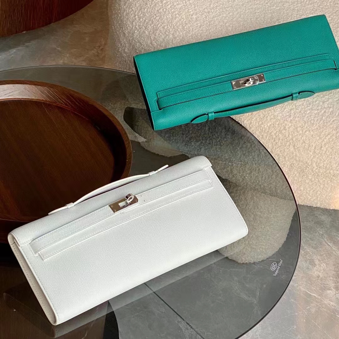 Hermes 爱马仕 Kellycut 手包 Epsom皮 现货 孔雀蓝