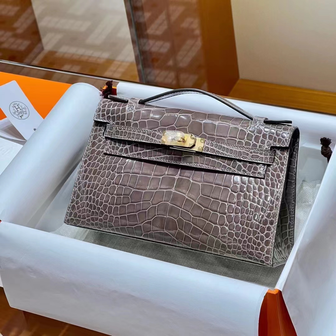 Kelly pochettgo 22cm 全手工 美洲鳄鱼 大象灰 现货