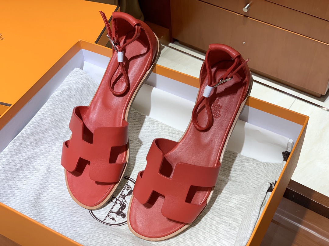 Santorini 爱马仕夏季小牛皮凉鞋 Size:35-41(正码) 纯手工定制 原厂进口牛皮 意大利树羔皮大底