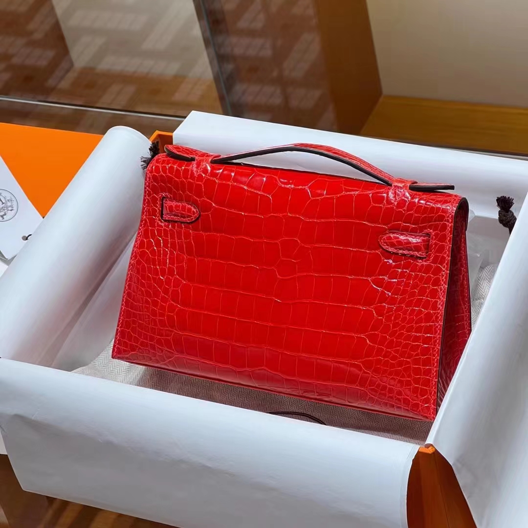 Kelly pochettgo 22cm 全手工 美洲鳄鱼 法拉利红 现货