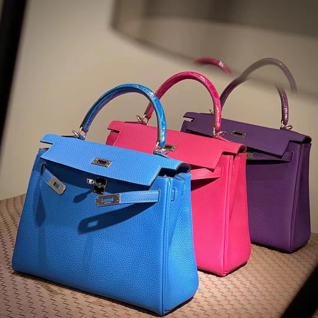 Hermes 爱马仕 Kelly touch 现货 北方蓝 玫红色 紫色 琥珀黄 天方夜谭紫