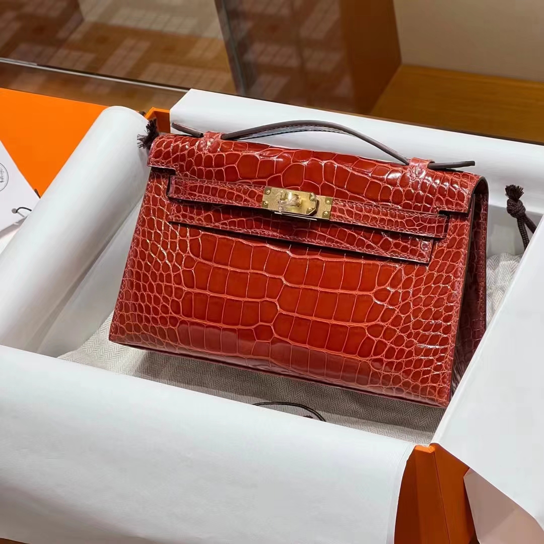Kelly pochettgo 22cm 全手工 美洲鳄鱼 枫叶红 现货