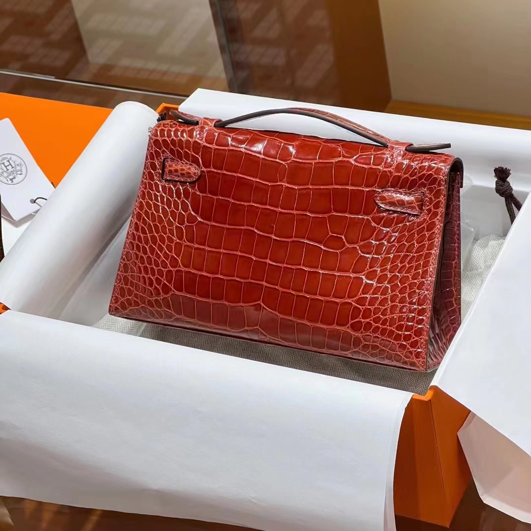 Kelly pochettgo 22cm 全手工 美洲鳄鱼 枫叶红 现货