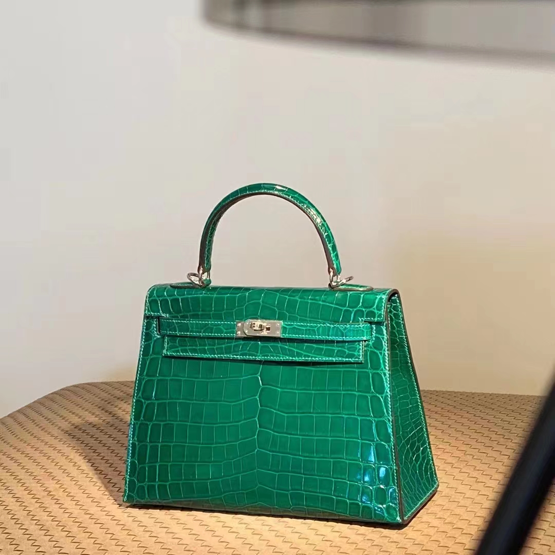 Kelly 25/28cm 美洲鳄鱼 全手工 苹果绿 金扣 银扣 ️现货