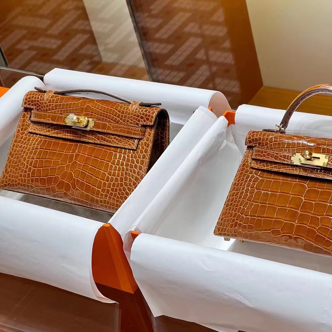 Kelly pochettgo 22cm 全手工 美洲鳄鱼 蜜糖棕 现货