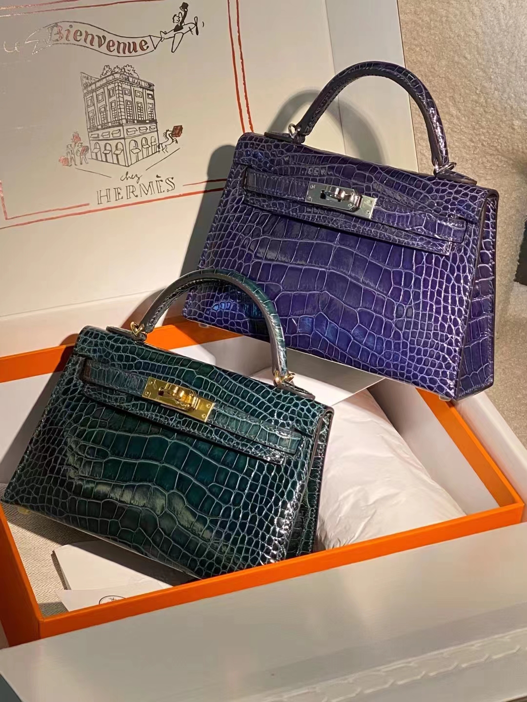 Hermes miniKelly二代 雾面鳄鱼皮 松柏绿 金扣 现货