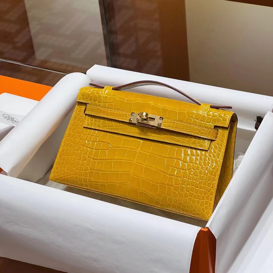 Kelly pochettgo 22cm 全手工 美洲鳄鱼 琥珀黄 现货
