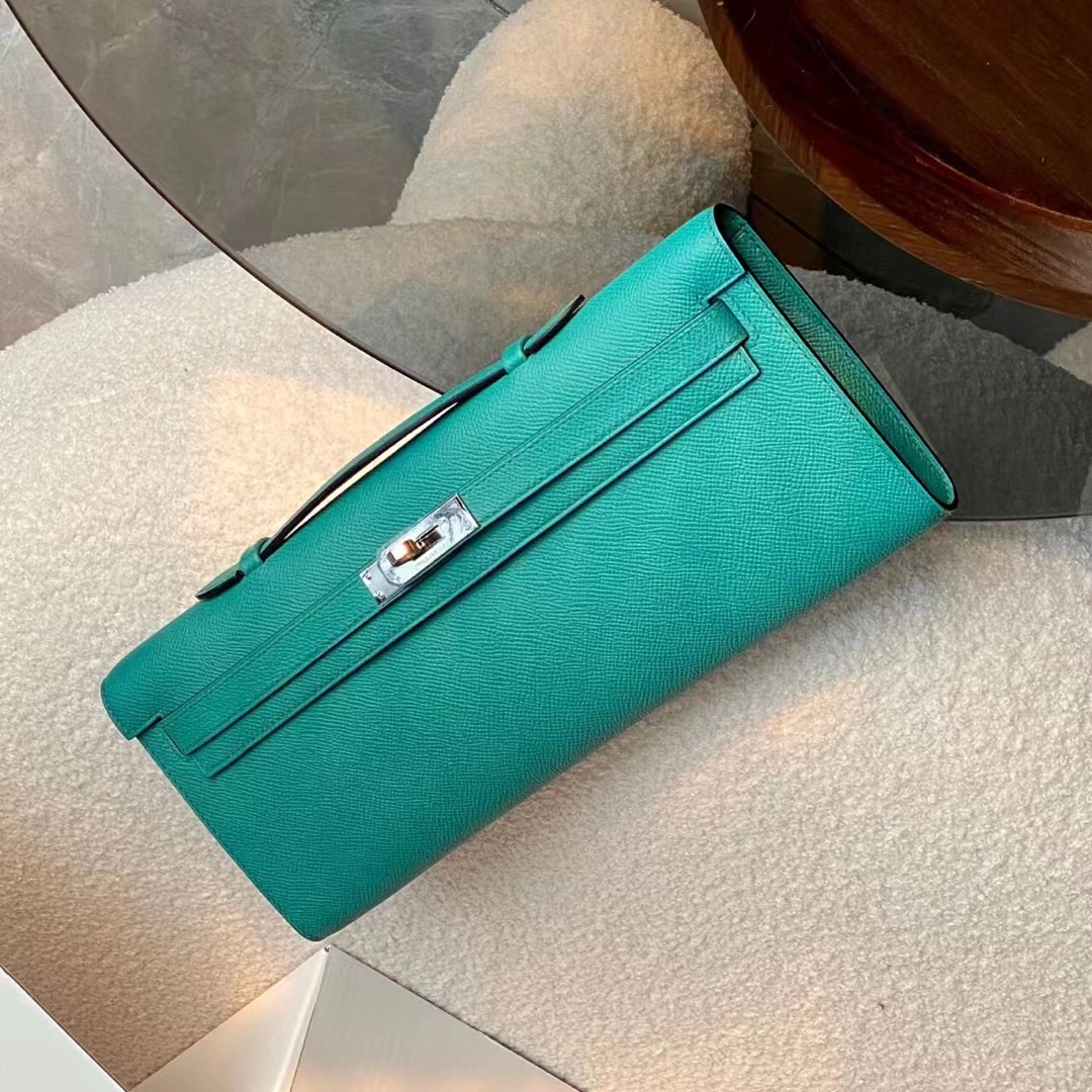 Hermes 爱马仕 Kellycut 手包 Epsom皮 现货 孔雀蓝 