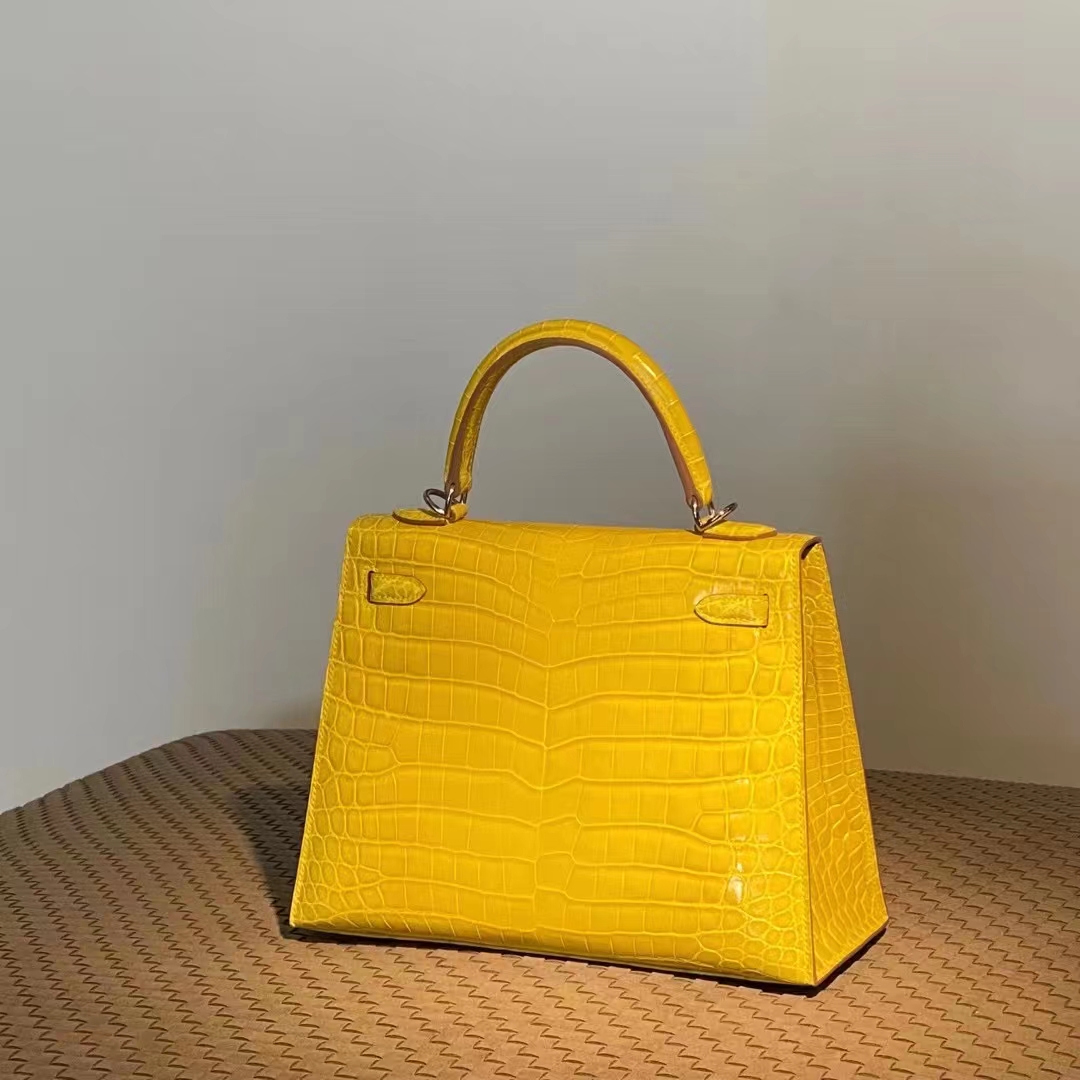 Kelly 25/28cm 美洲鳄鱼 全手工 琥珀黄 金扣 银扣 ️现货