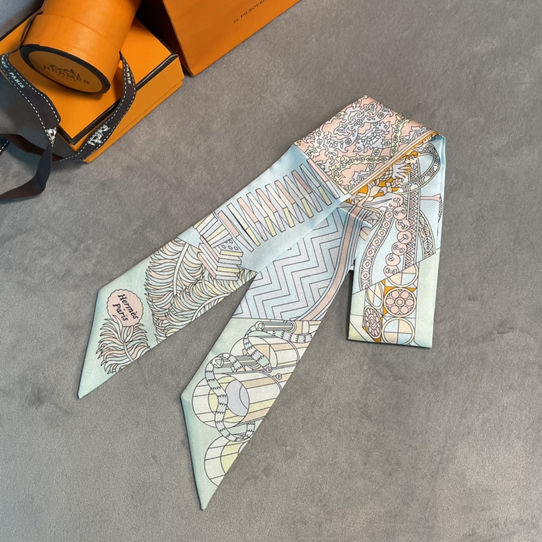 Hermes 2022年早春新款 真丝飘带 多种用途 6*100cm 100%真丝-铂金女王 Hermes 2022年早春新款 真丝飘带 多种用途 6*100cm 100%真丝