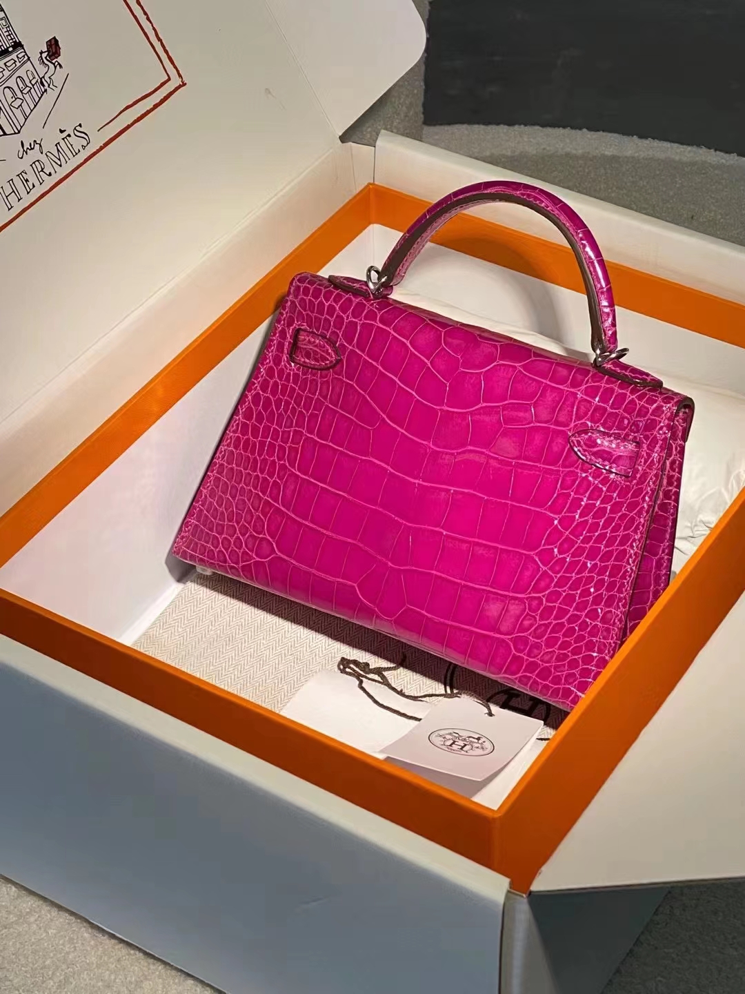 Hermes miniKelly二代 雾面鳄鱼皮 天方夜谭紫 银扣 现货