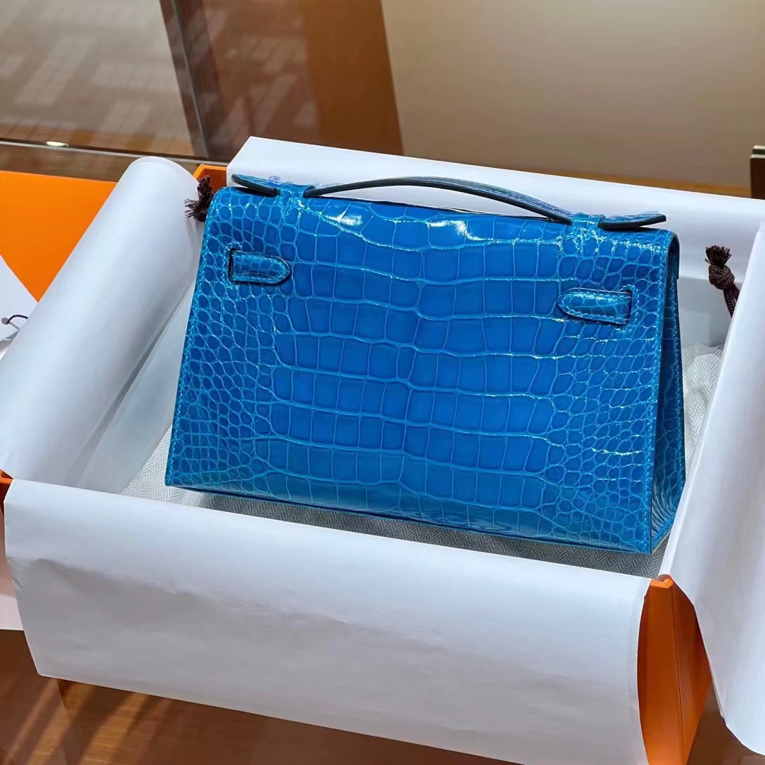 Kelly pochettgo 22cm 全手工 美洲鳄鱼 电光蓝 现货