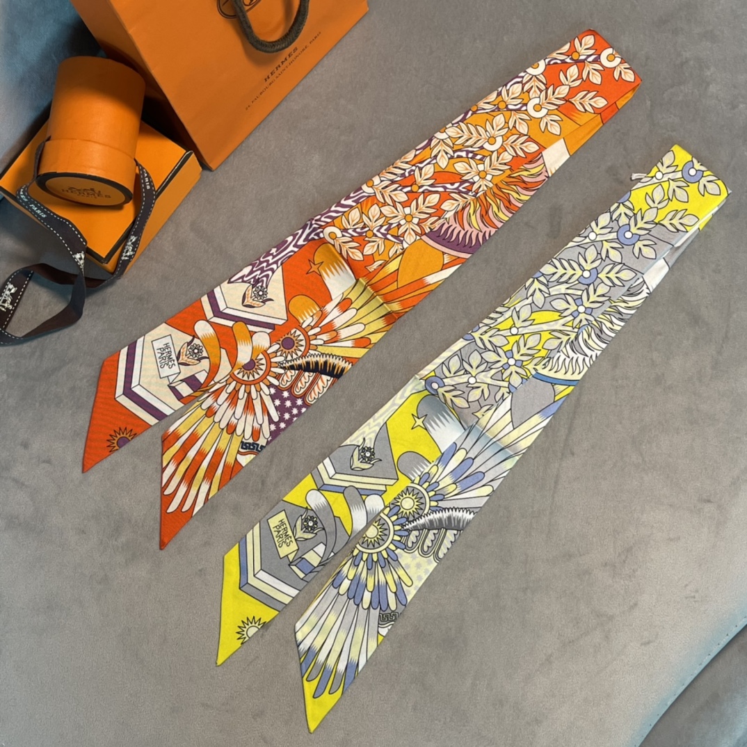 Hermes 2022年早春新款 真丝飘带 多种用途 6*100cm 100%真丝-铂金女王 Hermes 2022年早春新款 真丝飘带 多种用途 6*100cm 100%真丝