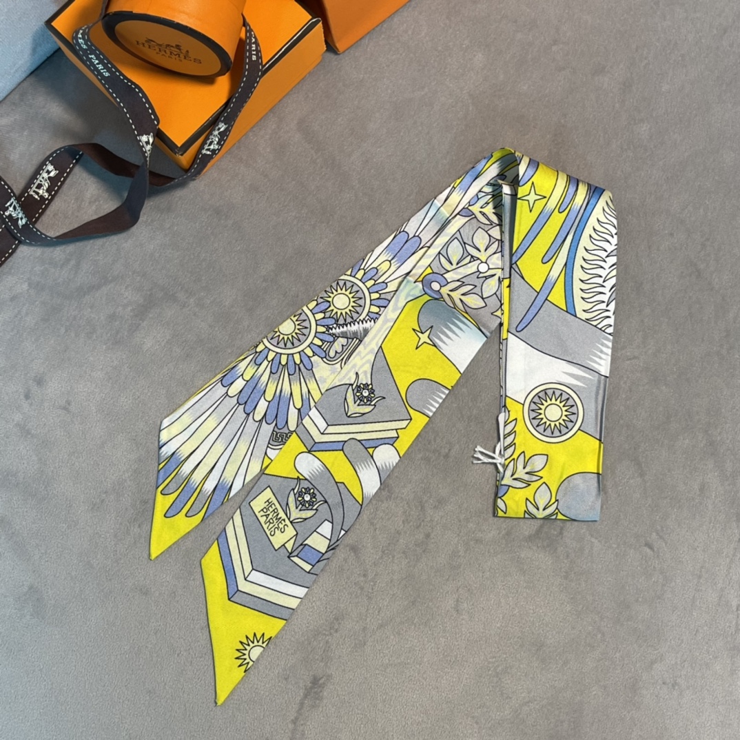 Hermes 2022年早春新款 真丝飘带 多种用途 6*100cm 100%真丝-铂金女王 Hermes 2022年早春新款 真丝飘带 多种用途 6*100cm 100%真丝