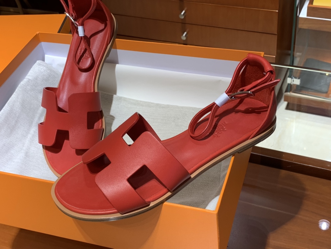 Santorini 爱马仕夏季小牛皮凉鞋 Size:35-41(正码) 纯手工定制 原厂进口牛皮 意大利树羔皮大底