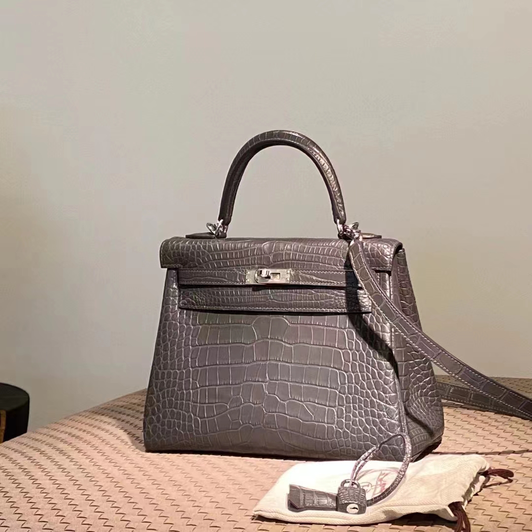 Kelly 25/28cm 美洲鳄鱼 全手工 锡器灰 银扣 ️现货