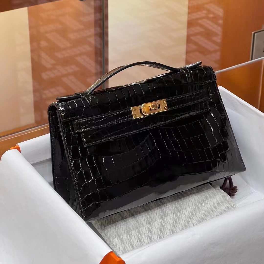 HERMES 爱马仕 迷你凯莉 MiniKelly 1 CC89 Nior 经典黑 雾面鳄鱼 Niloticus 尼罗鳄 进口蜜蜡线 全手工制作