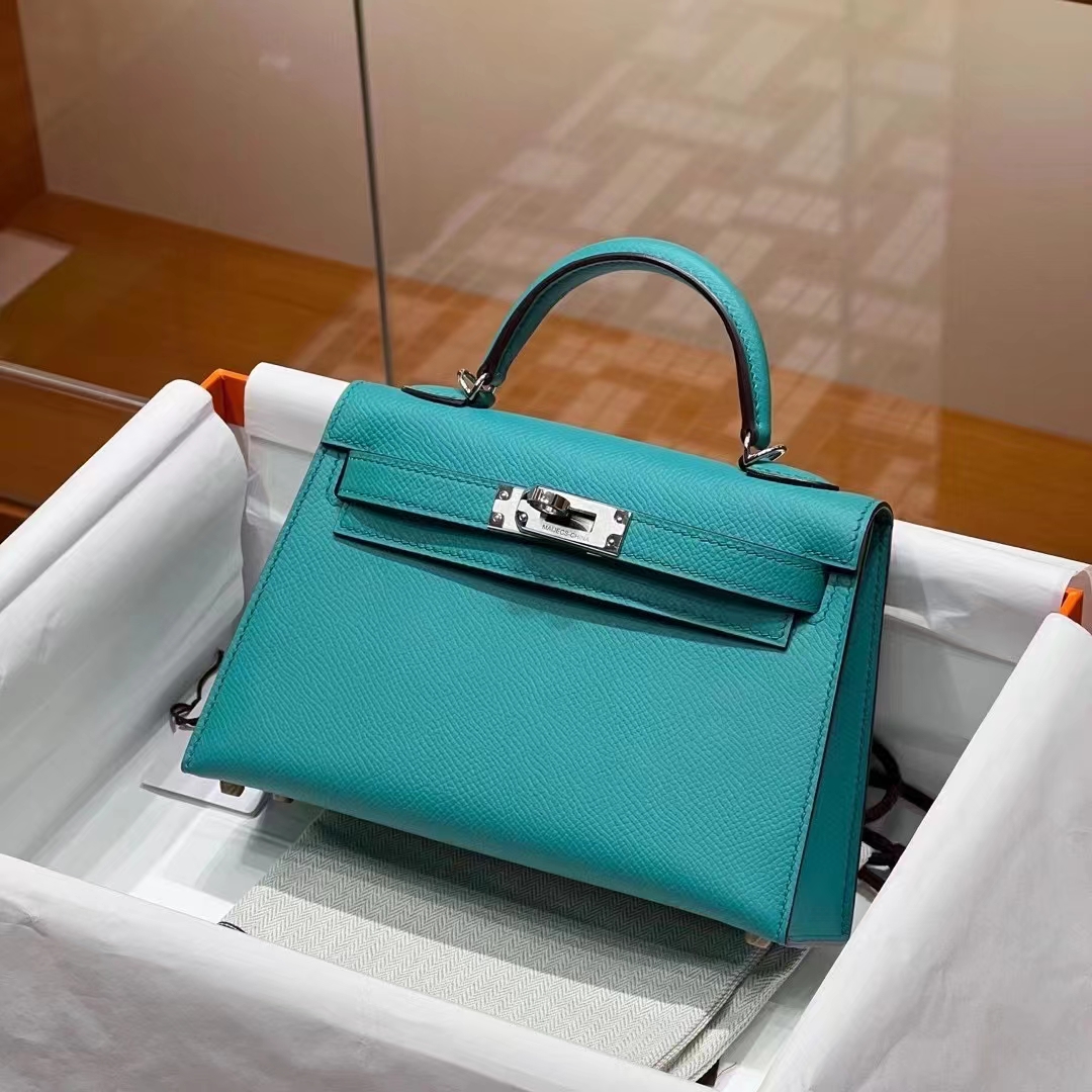 HERMES 爱马仕 MiniKelly 2 Z6 Malachite孔雀绿 Epsom 进口蜜蜡线 全手工制作