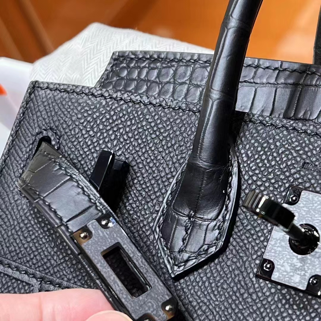 HERMES 爱马仕  Birkin 小房子 CC89 Nior 经典黑色 Alligator 美洲鳄 进口蜜蜡线 全手工制作