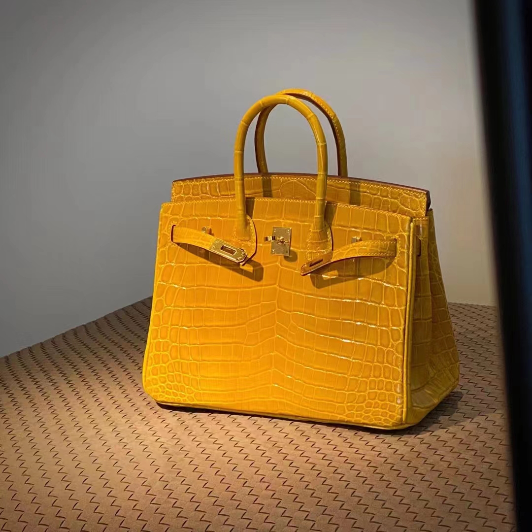 HERMES 爱马仕  Birkin 25CM 9D 琥珀黄 Alligator 美洲鳄 进口蜜蜡线 全手工制作