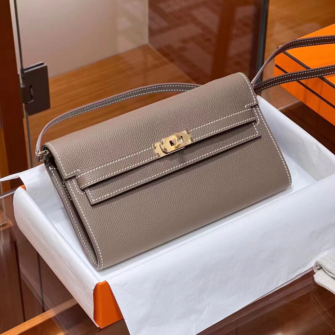 HERMES 爱马仕 【现货】 Kelly To Go Epsom皮 8C Gri Elephant 大象灰 现货 进口蜜蜡线 全手工制作