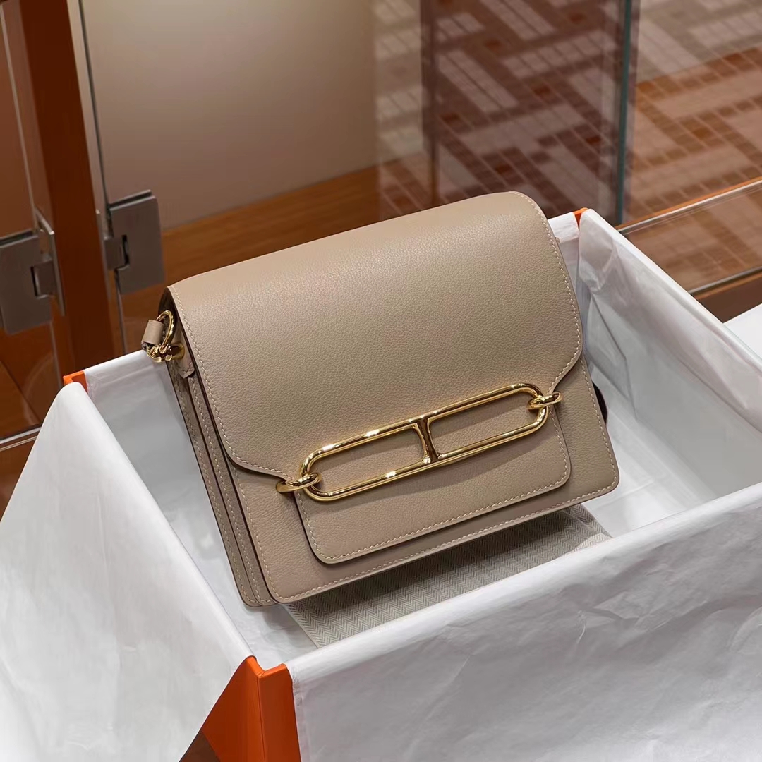 HERMES 爱马仕 猪鼻子包 Roulis 18cm S2 风衣灰 Evercolor山羊皮 进口蜜蜡线 全手工制作
