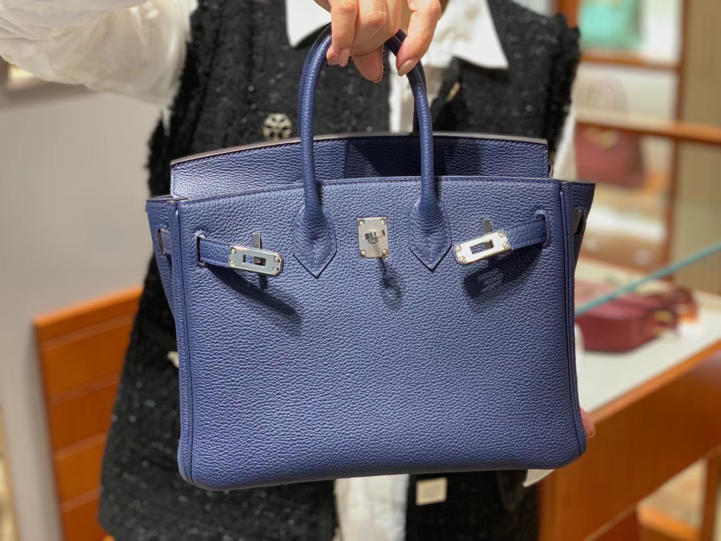 HERMES 爱马仕 【现货】 Birkin 25CM 伊兹密尔蓝 7W Togo 现货 进口蜜蜡线 全手工制作