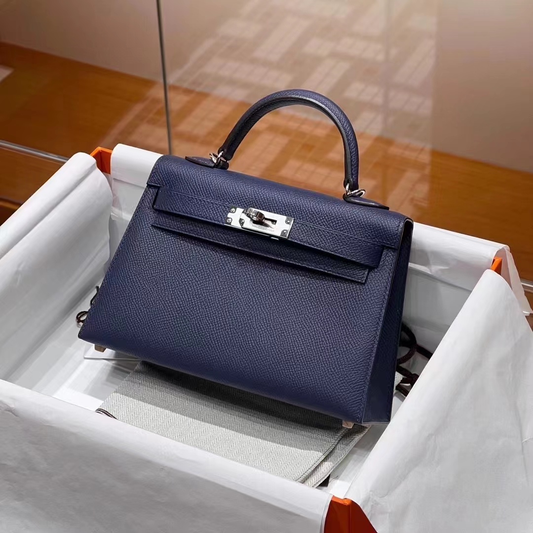 HERMES 爱马仕 MiniKelly 2 73 Blue Saphir宝石蓝 Epsom 进口蜜蜡线 全手工制作