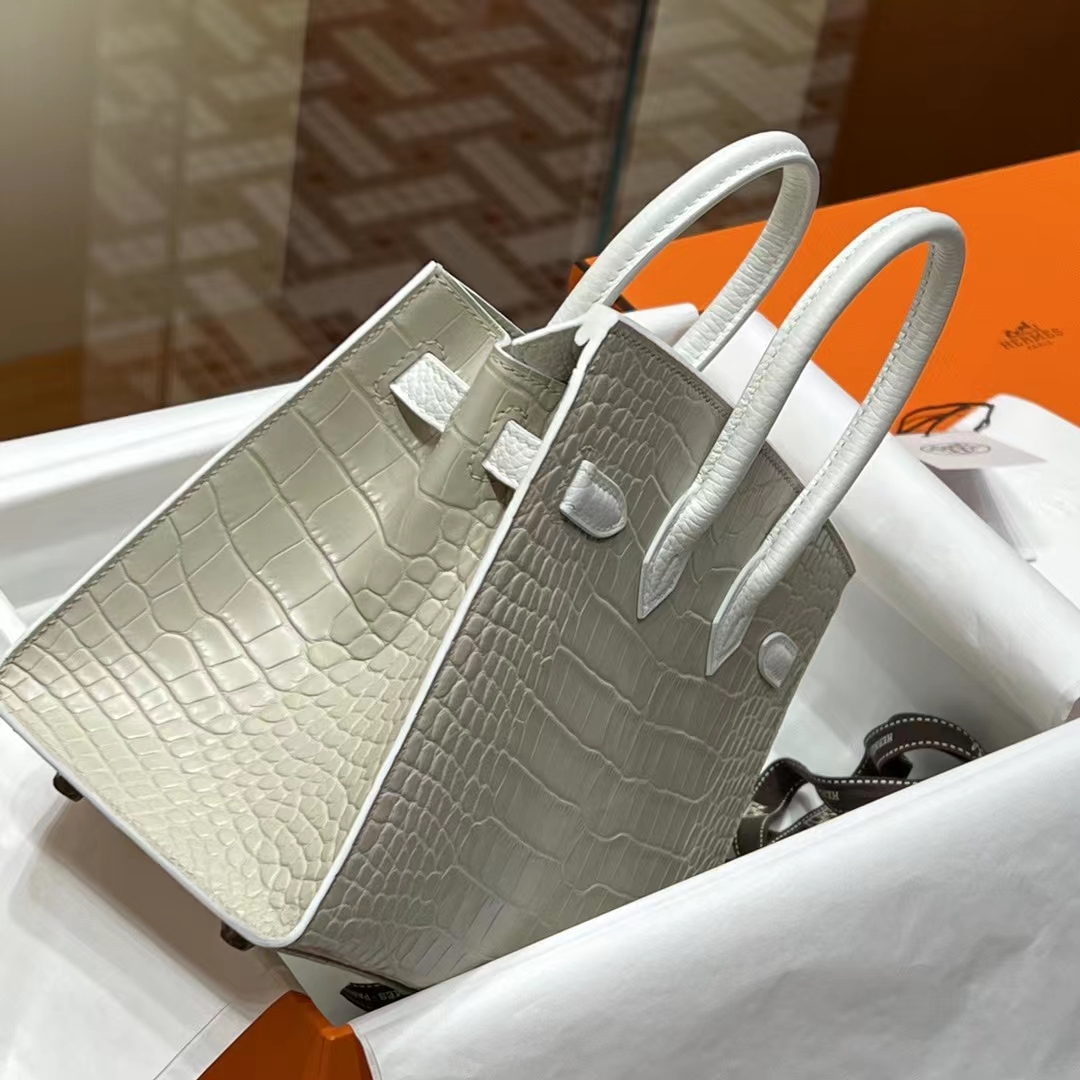 HERMES 爱马仕  Birkin 小房子 Craie 10 奶昔白 Alligator 美洲鳄 进口蜜蜡线 全手工制作